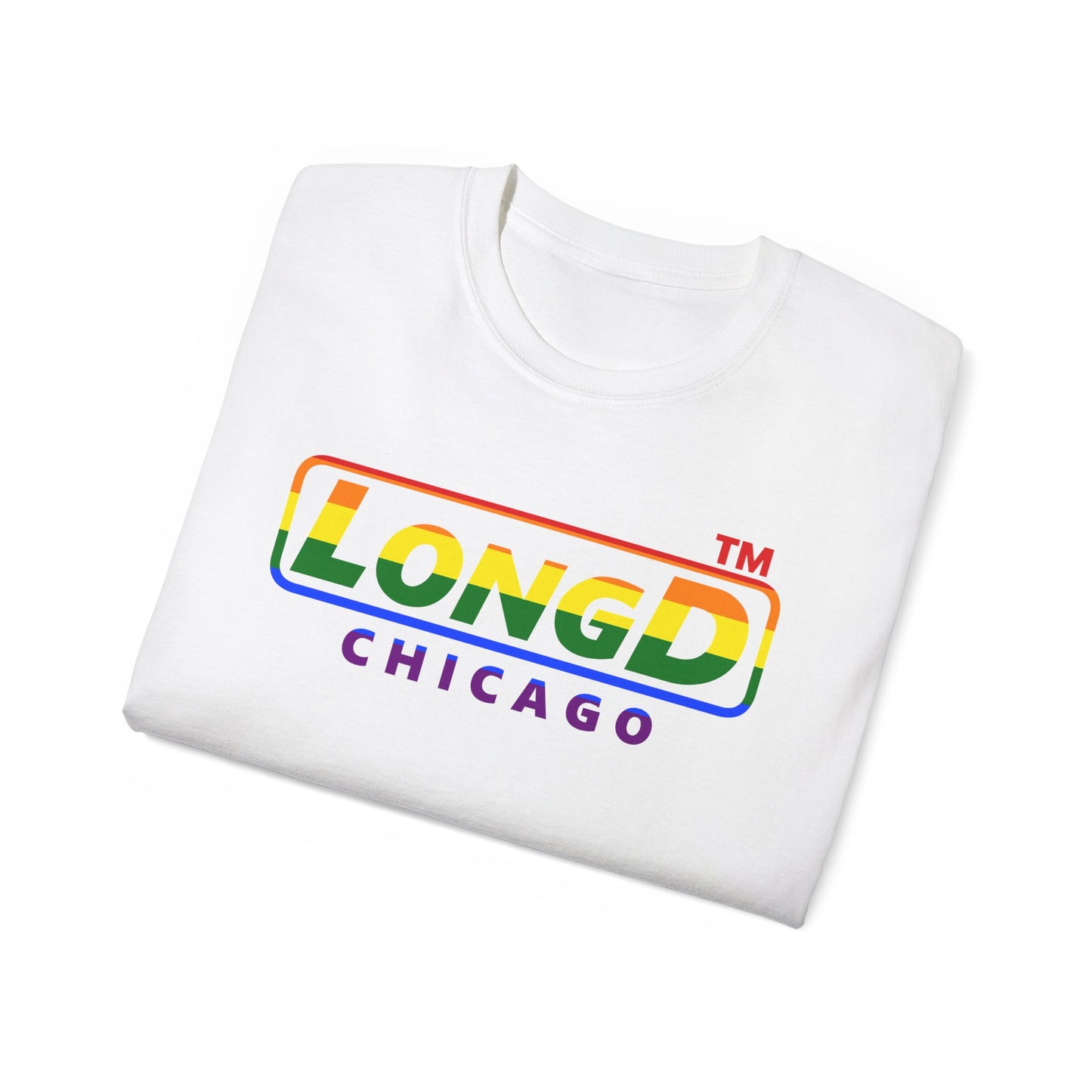 LongD positive horizontal striped Chicago logo cotton tee (Pride colors)