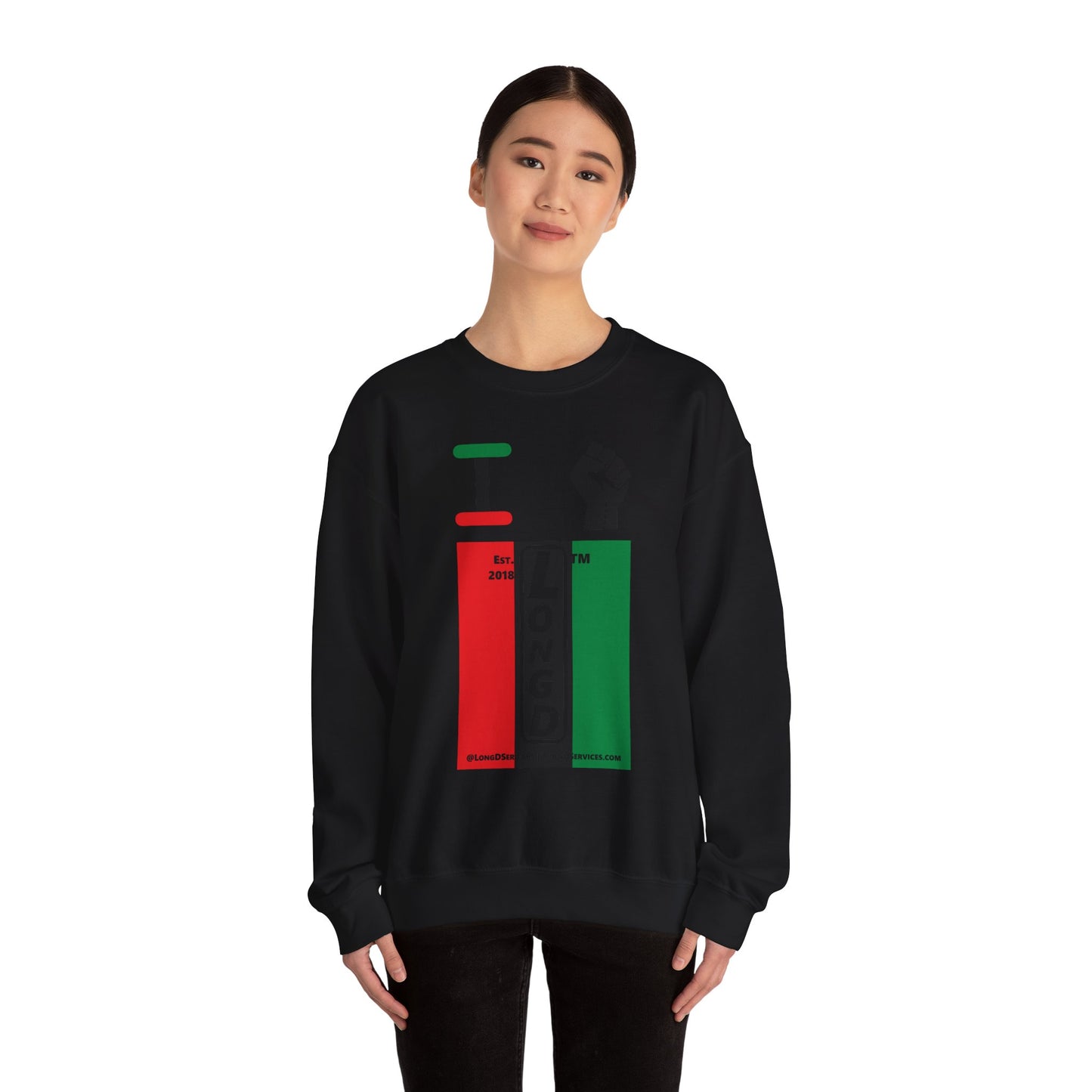 I Fist LongD negative vertical 3-striped tag-domain upright logo crewneck sweatshirt