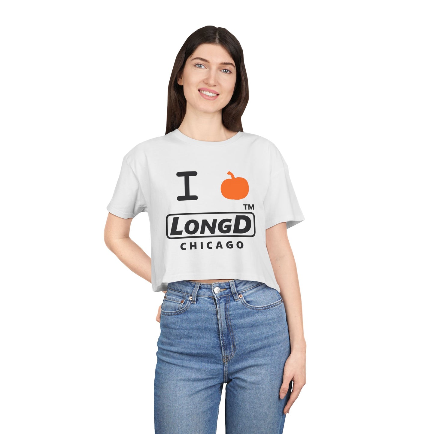 I Pumpkin LongD Logo Crop Tee black basic Chicago logo