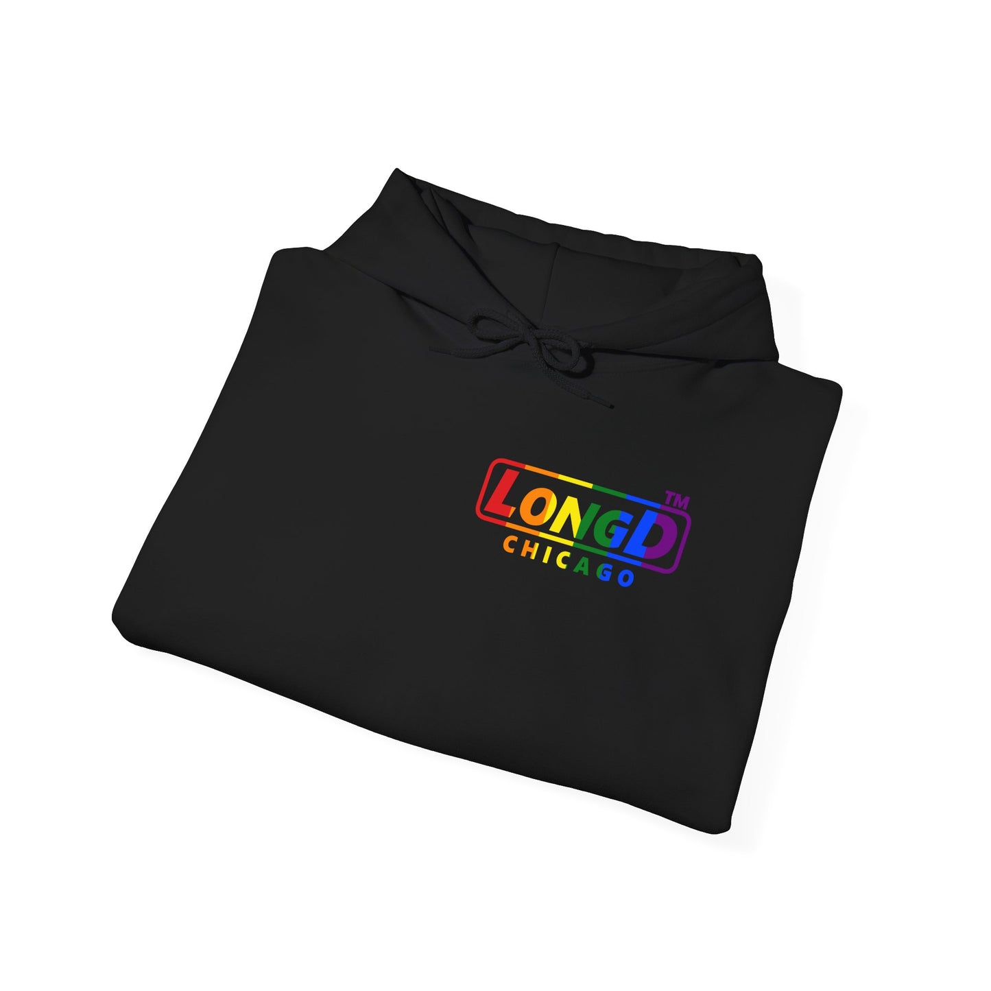 LongD® positive vertical striped single-breasted front-back Chicago logo hoodie (Pride colors)