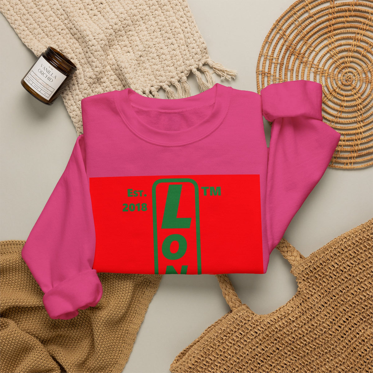 LongD Chicago upright logo positive green on negative red (Xmas colors) crewneck sweatshirt