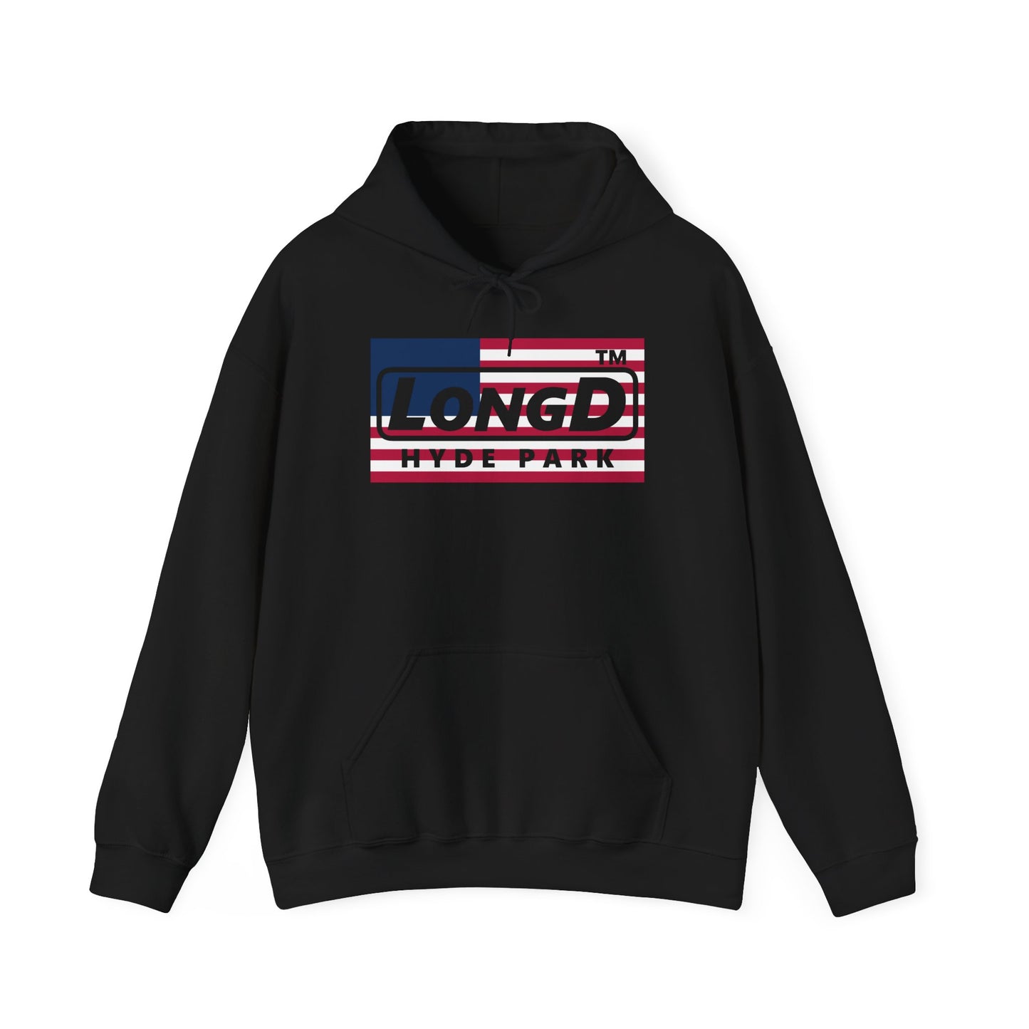 LongD® negative flag front-back double breasted Hyde Park logo hoodie (patriotic colors)