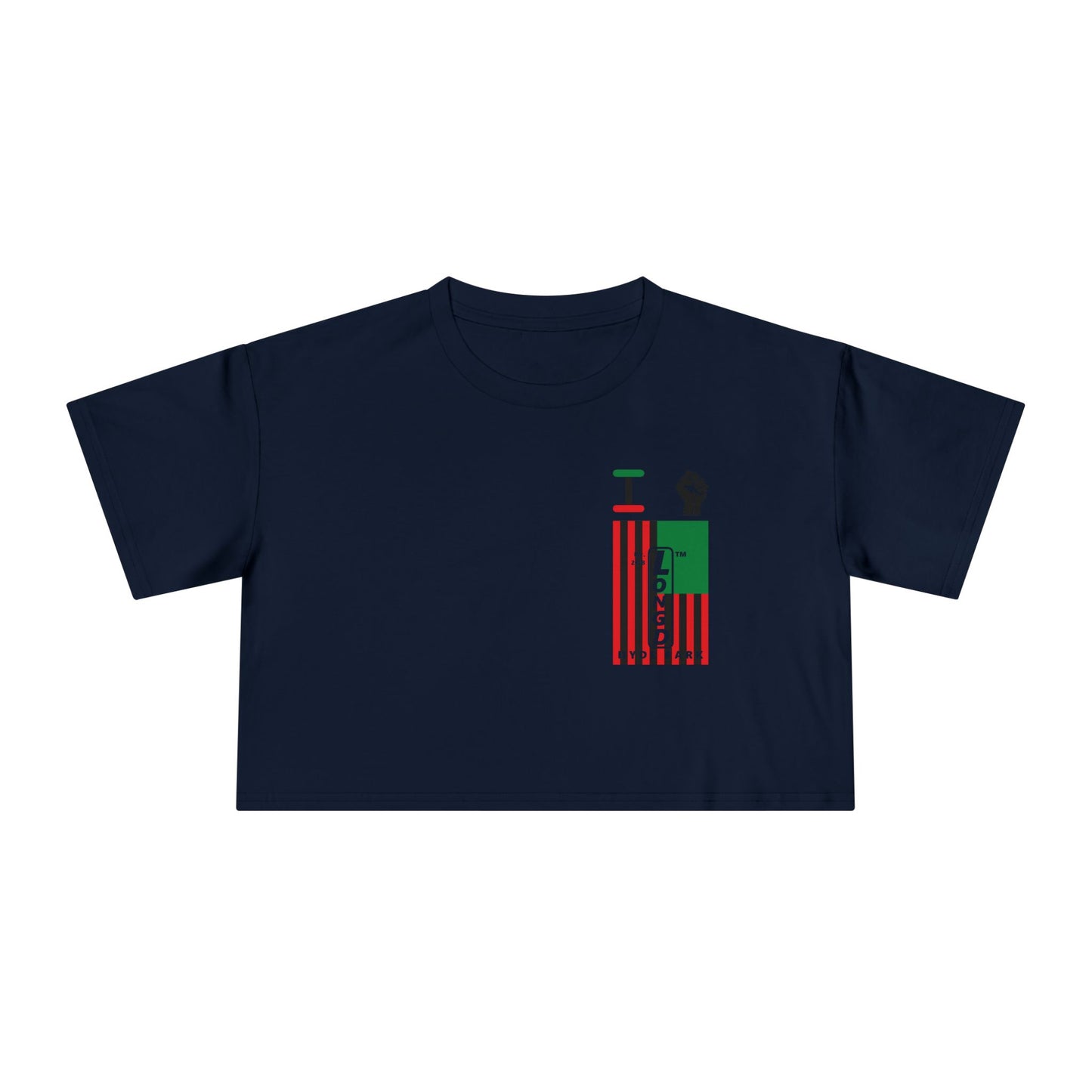 I fist LongD negative flag upright single-breasted Hyde Park logo crop tee (Juneteenth colors)
