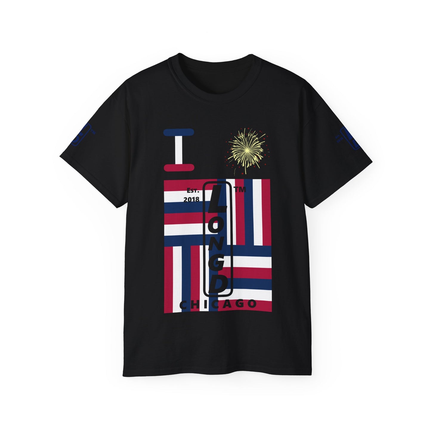 I Burst LongD cotton tee negative windmill 4-print Chicago upright logo (Patriotic colors)