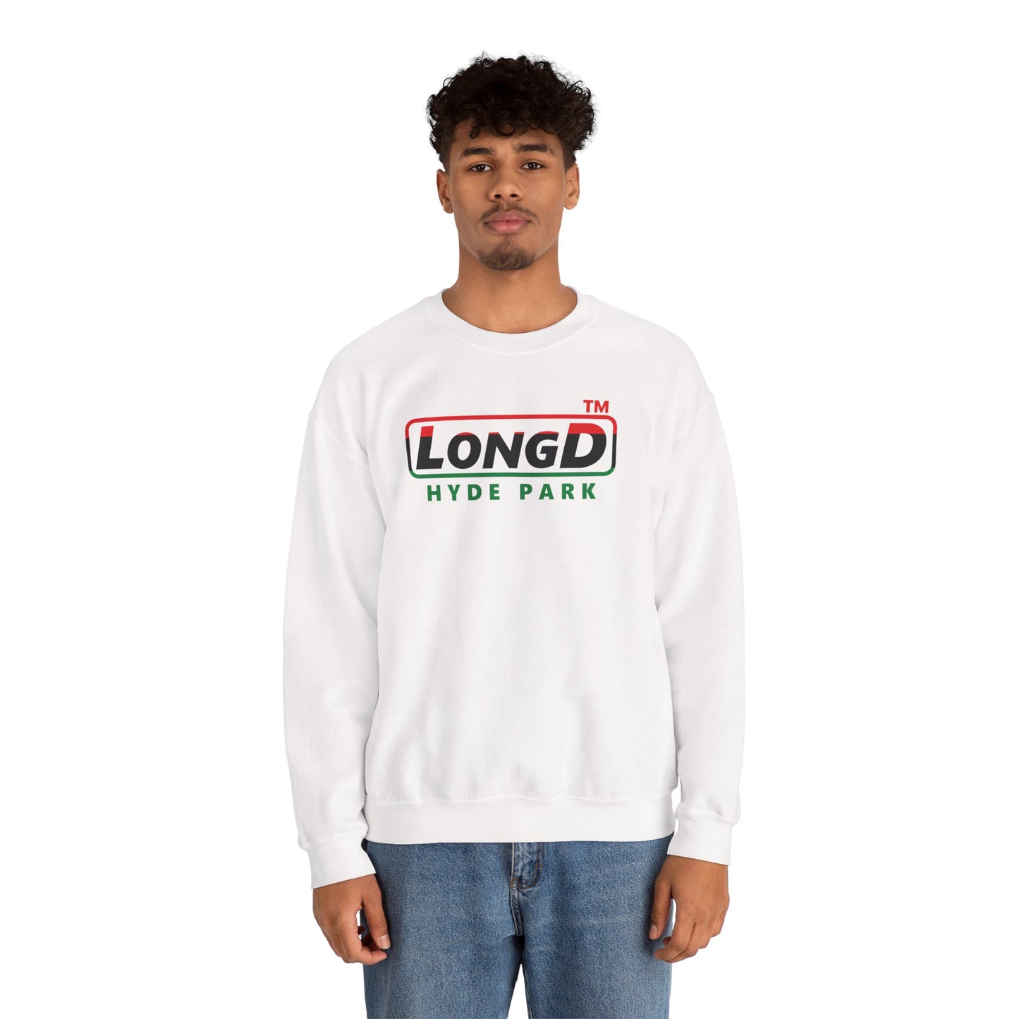 LongD positive horizontal 3-striped Hyde Park logo crewneck sweatshirt (Juneteenth colors)