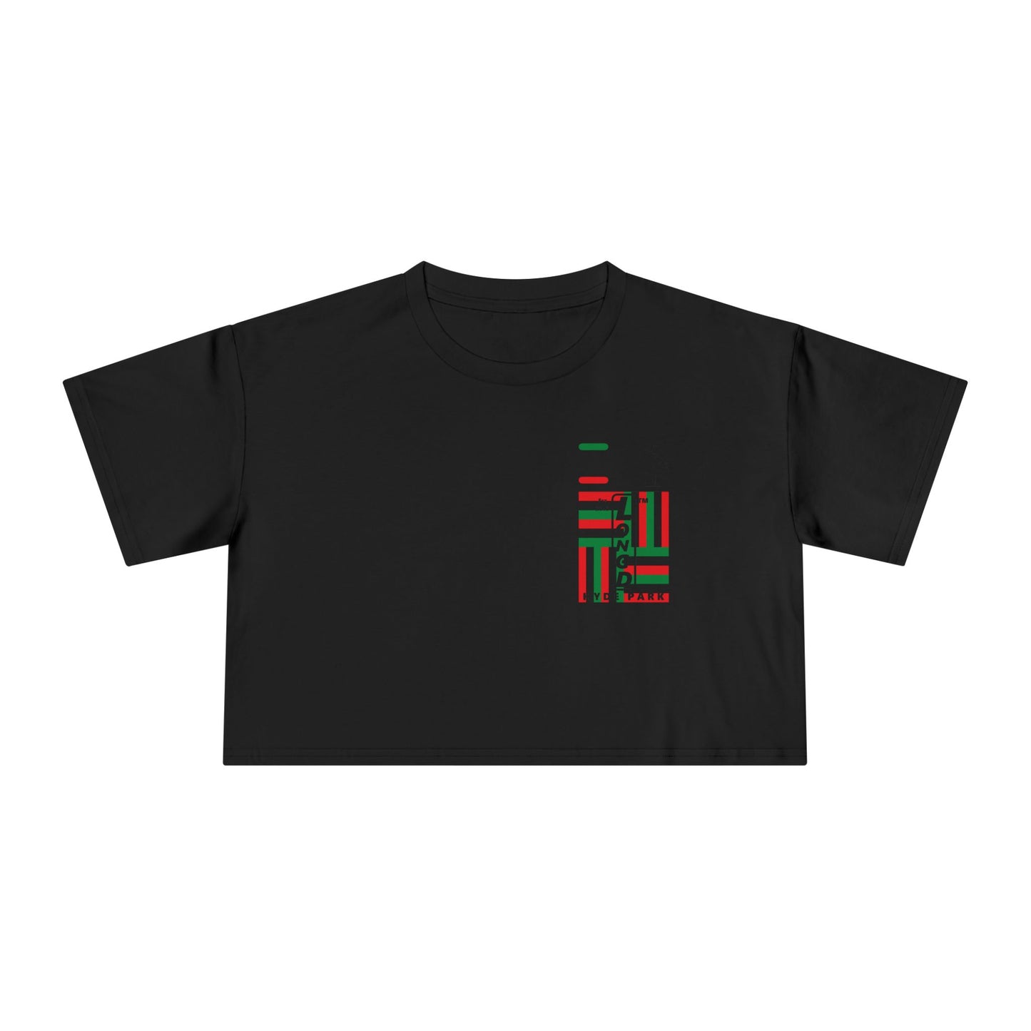 I fist LongD negative windmill upright single-breasted Hyde Park logo crop tee (Juneteenth colors)