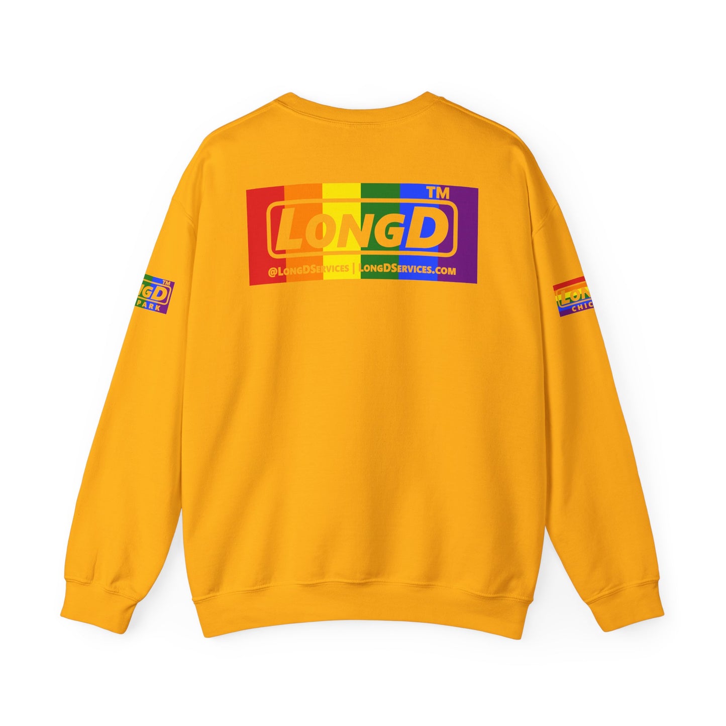 LongD official basic 4-print tag logo crewneck sweatshirt with Pride heart