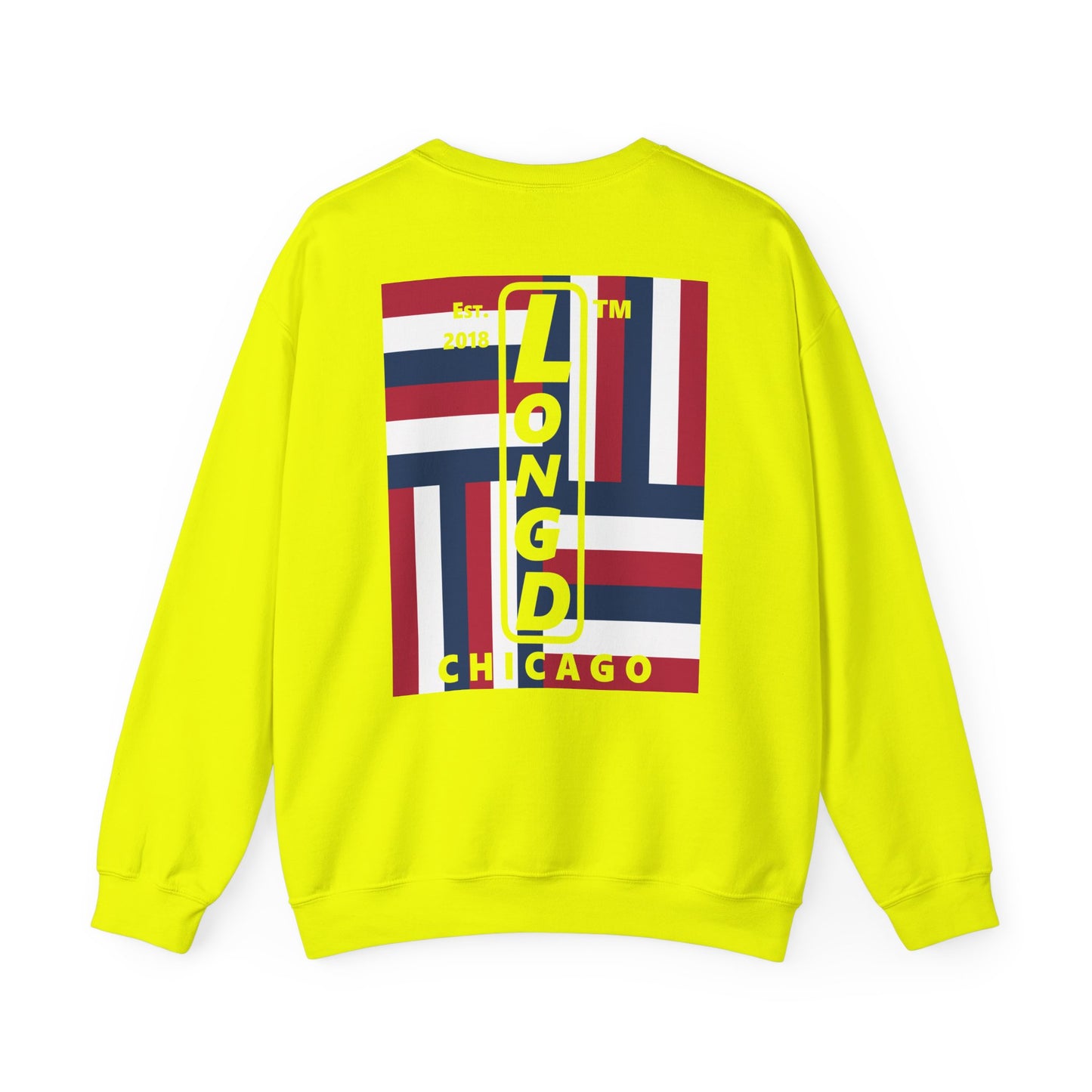 LongD negative rotated windmill Chicago front-back upright logo crewneck sweatshirt (patriotic colors)