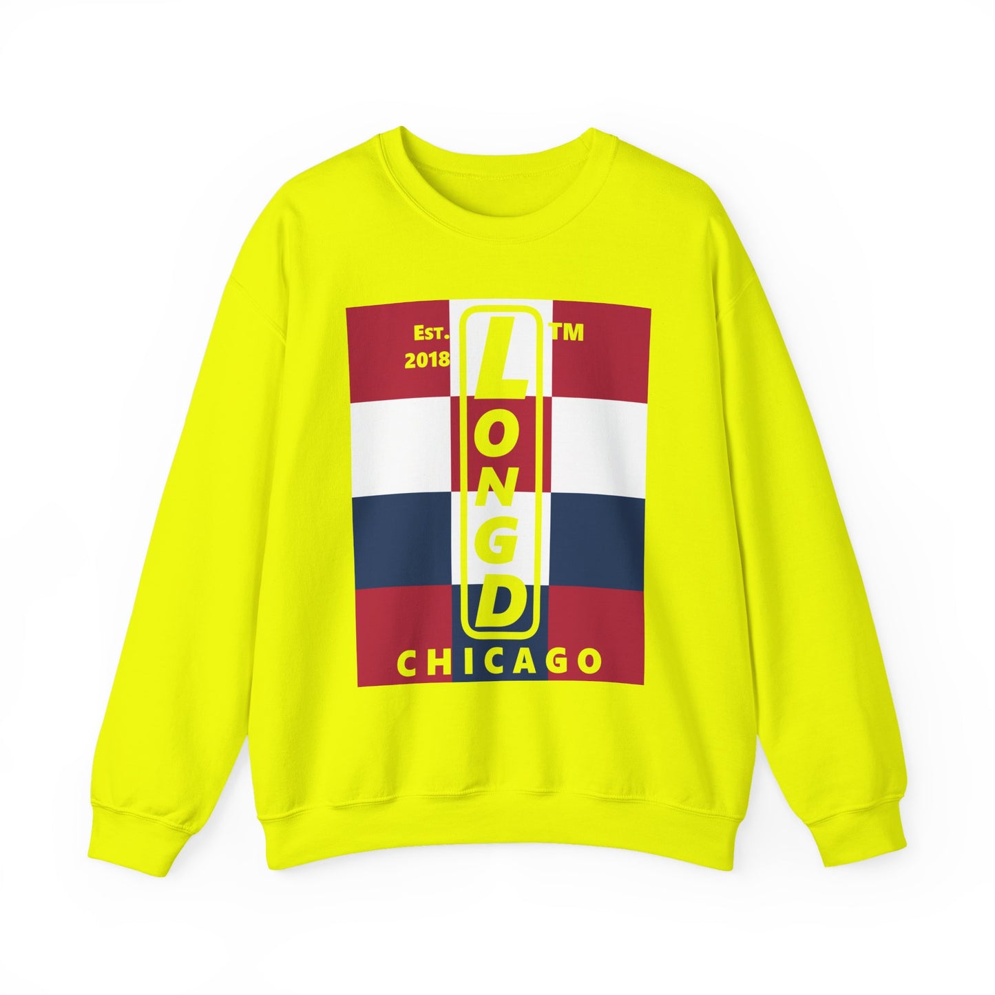 LongD negative 4x3 Chicago logo crewneck sweatshirt (patriotic colors)