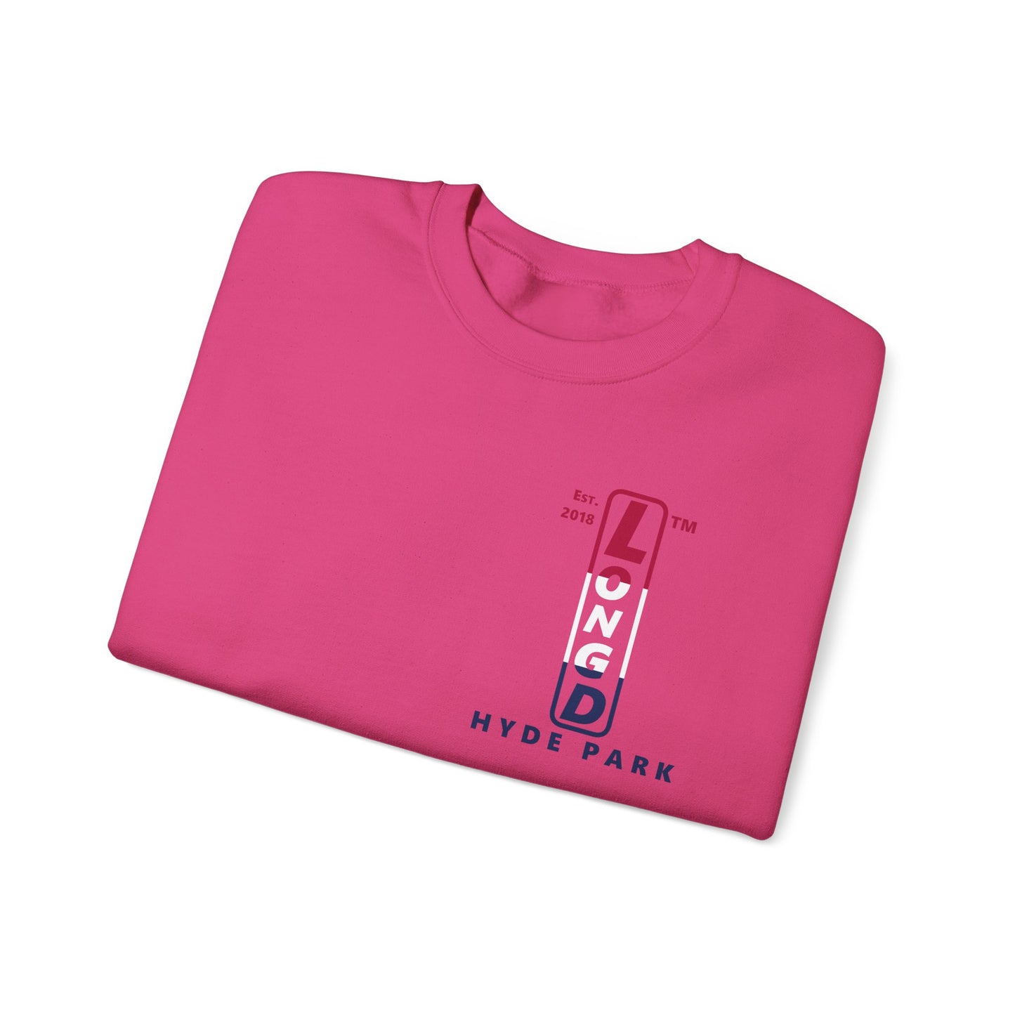 LongD positive horizontal 3-striped Hyde Park upright 4-print single-breasted logo crewneck sweatshirt (patriotic colors)