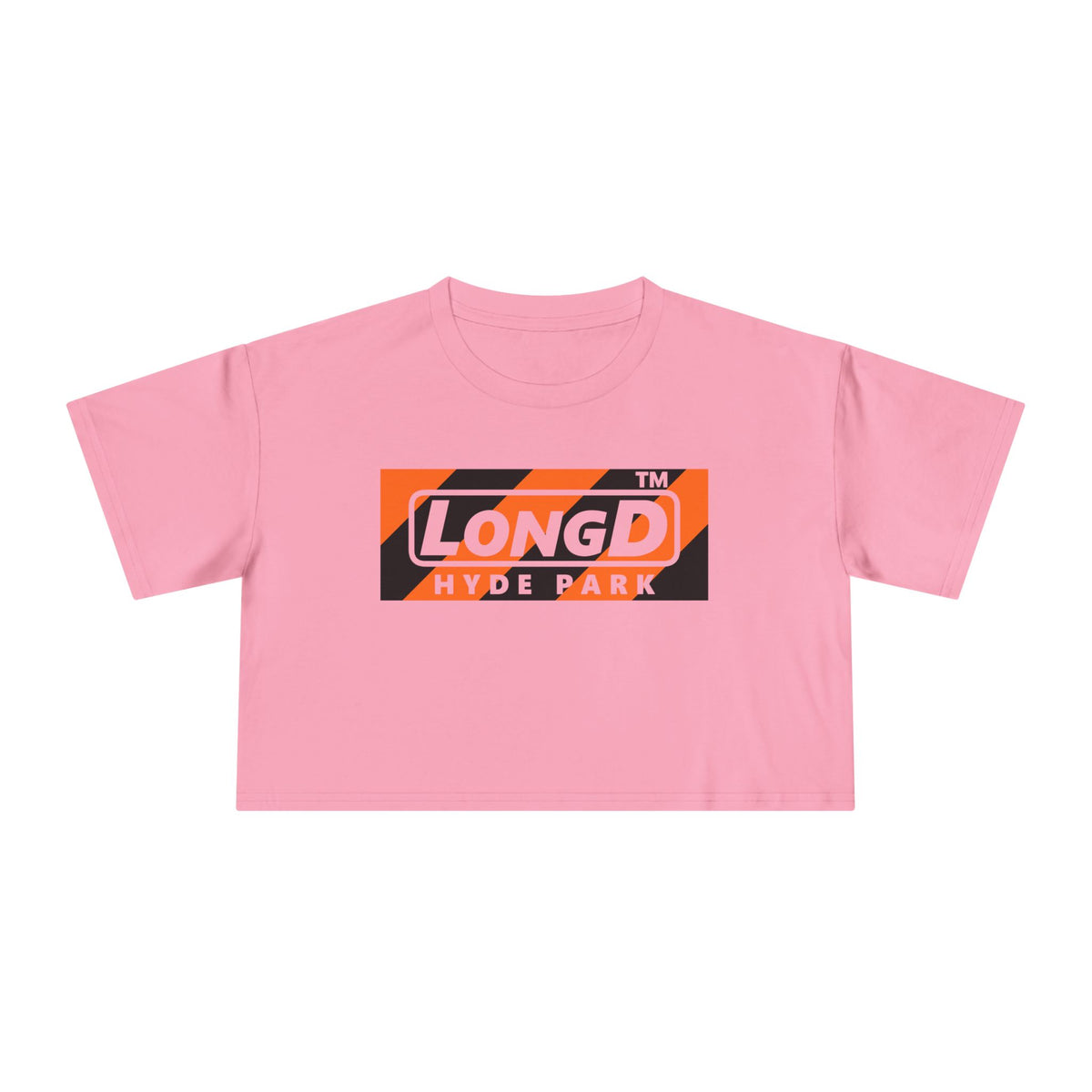 LongD Hyde Park negative diagonal 6-striped front-back logo (Halloween colors) crop tee