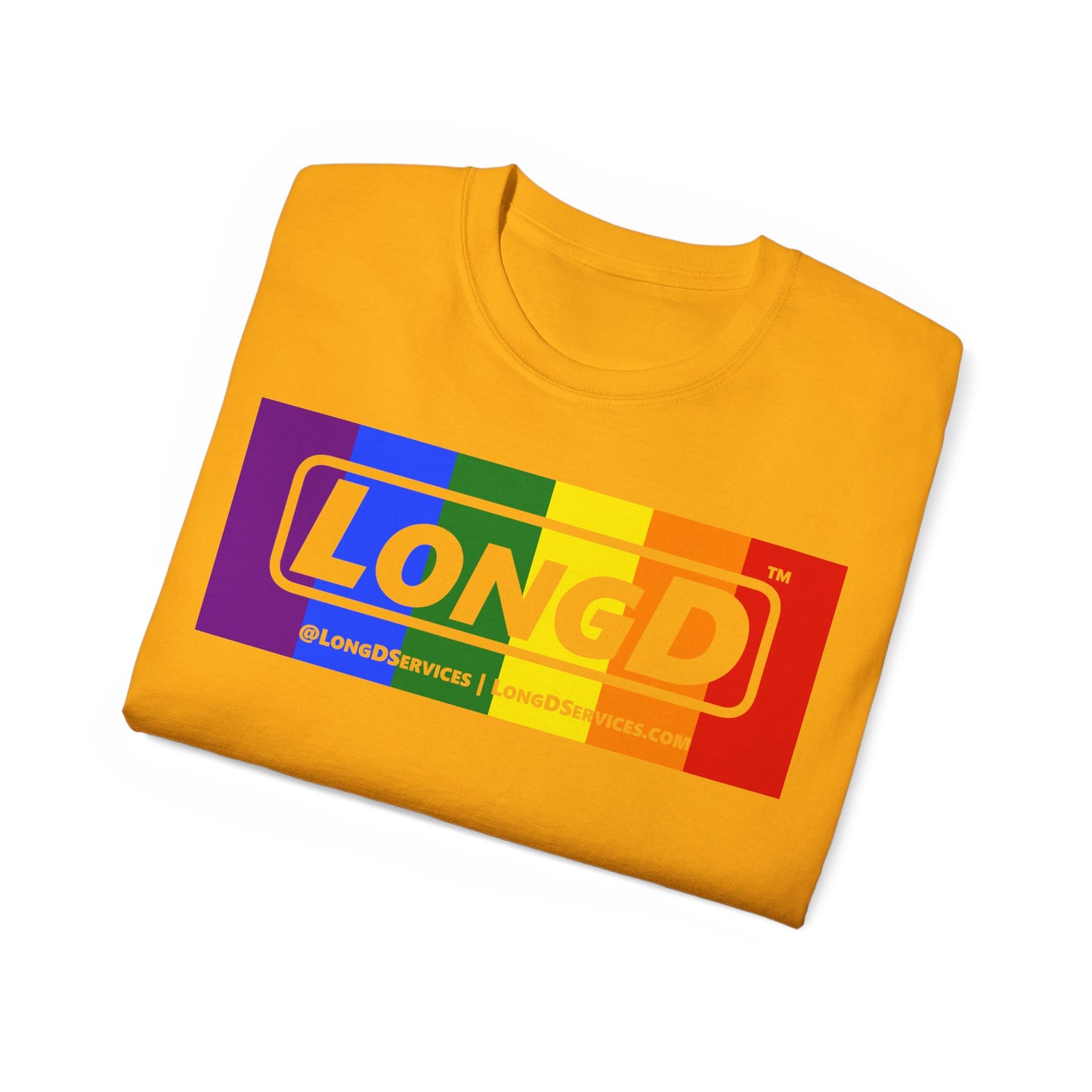 LongD® Logo Cotton Tee Pride rainbow negative text