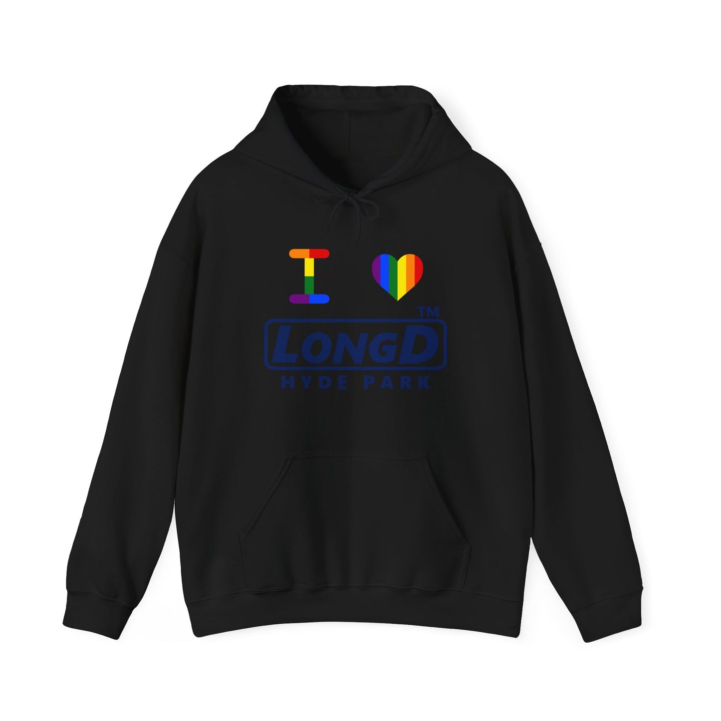 I Luv LongD® official basic Hyde Park logo hoodie (Pride colors)