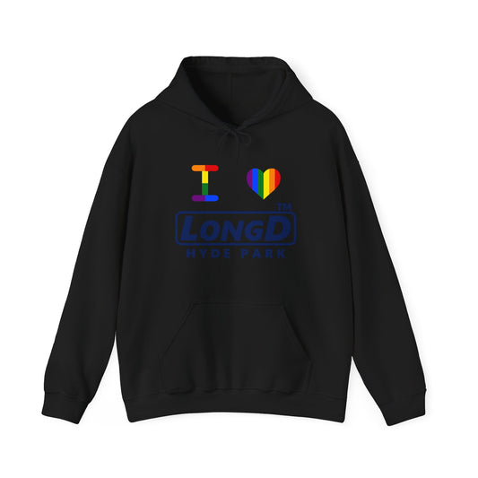 I Luv LongD® official basic Hyde Park logo hoodie (Pride colors)