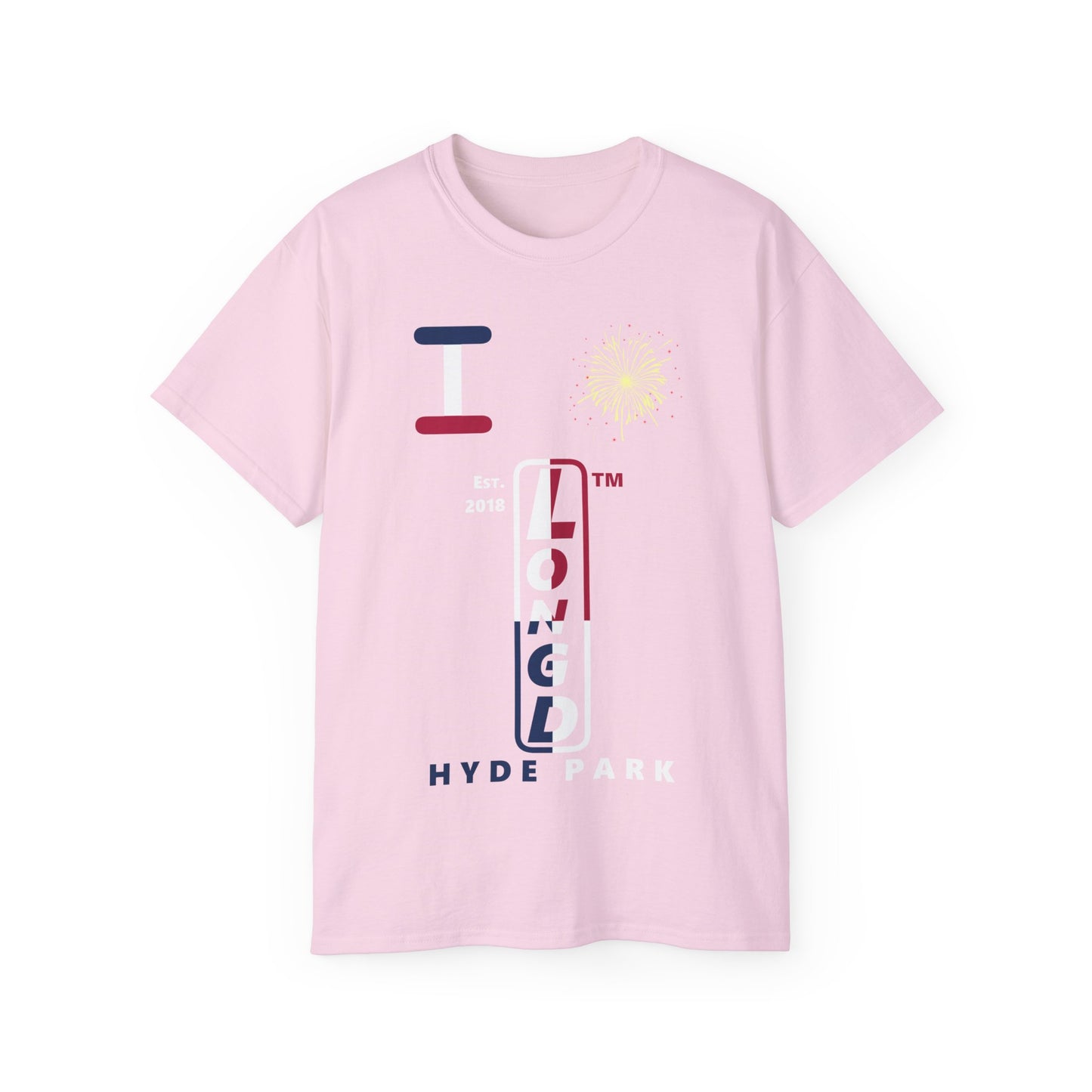 I Burst LongD cotton tee positive quarters Hyde Park upright logo (Patriotic colors)