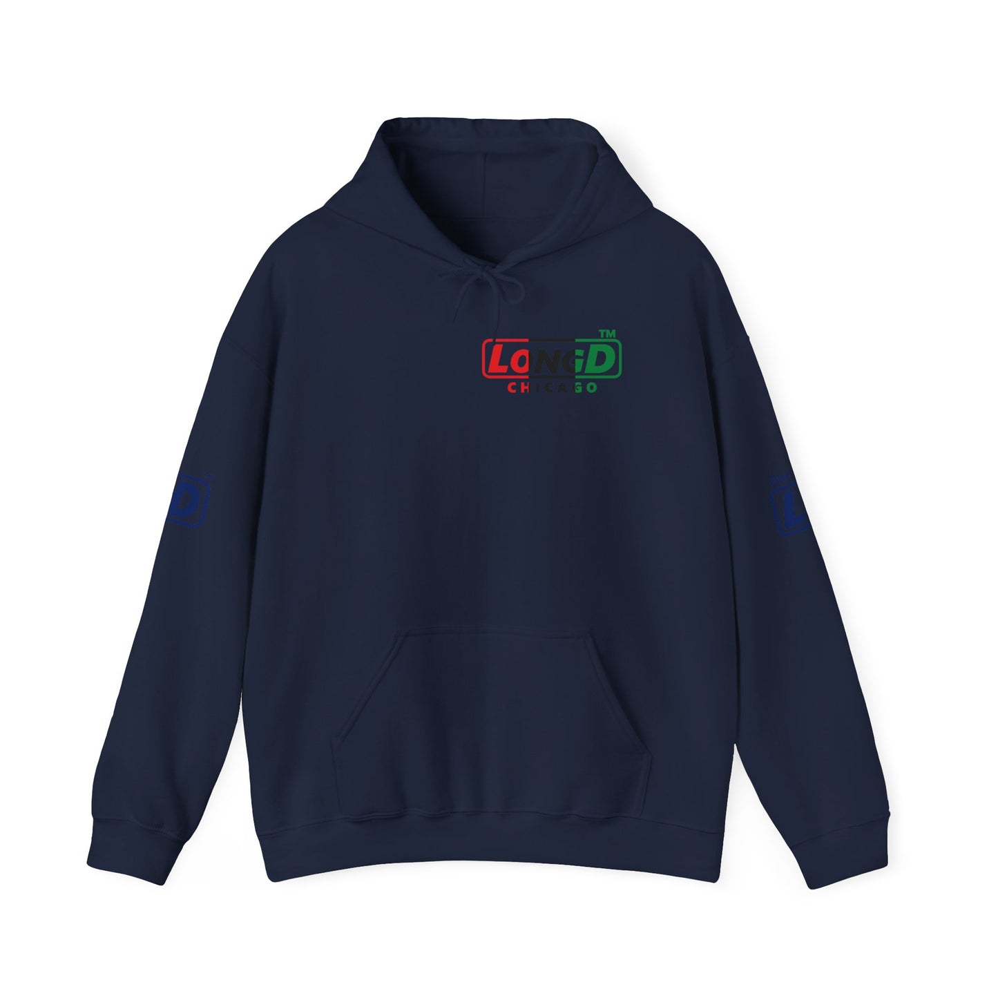 LongD® positive vertical 3-striped 4-print single-breasted Chicago logo Hoodie (Juneteenth colors)