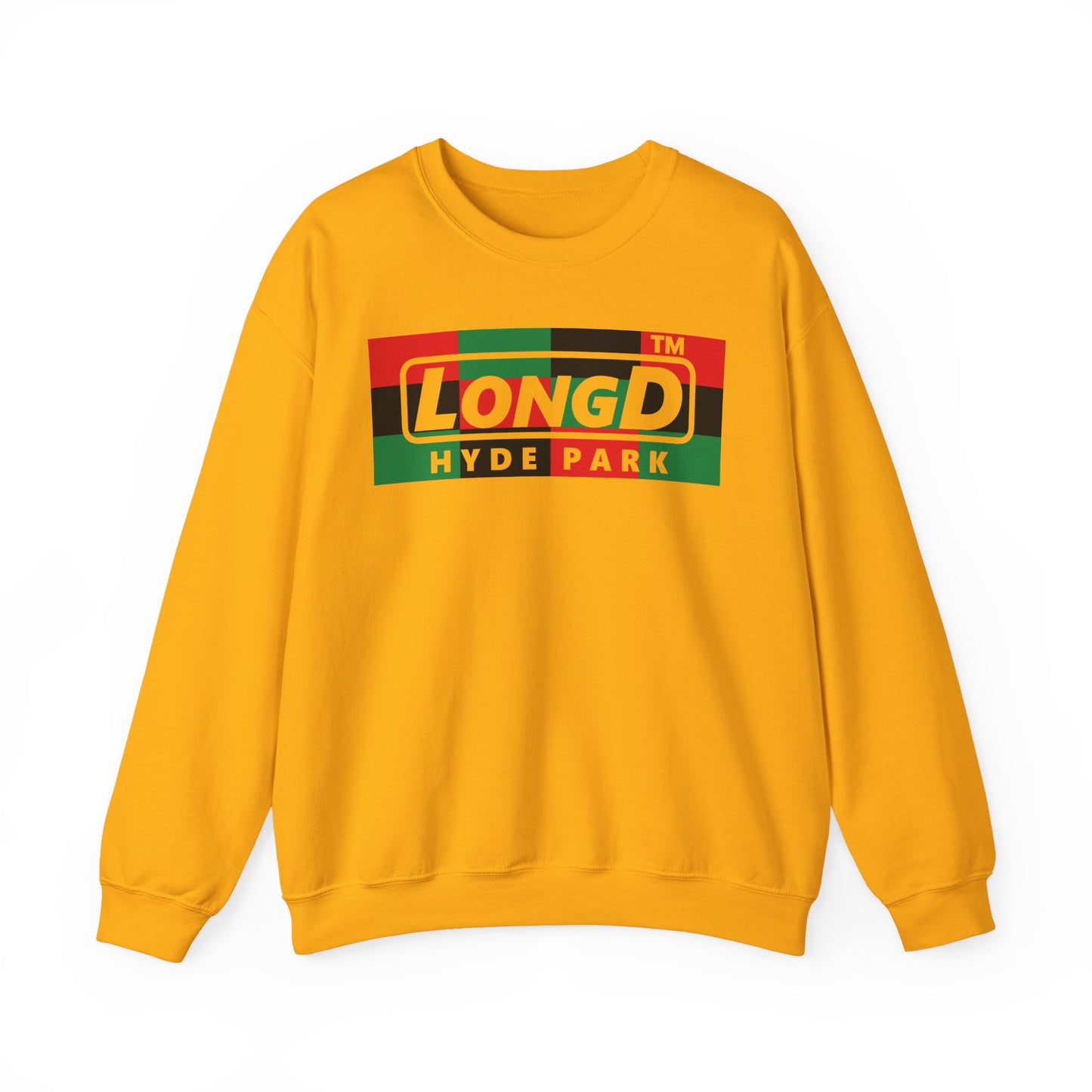 LongD negative 3x4 Hyde Park logo crewneck sweatshirt (Juneteenth colors)