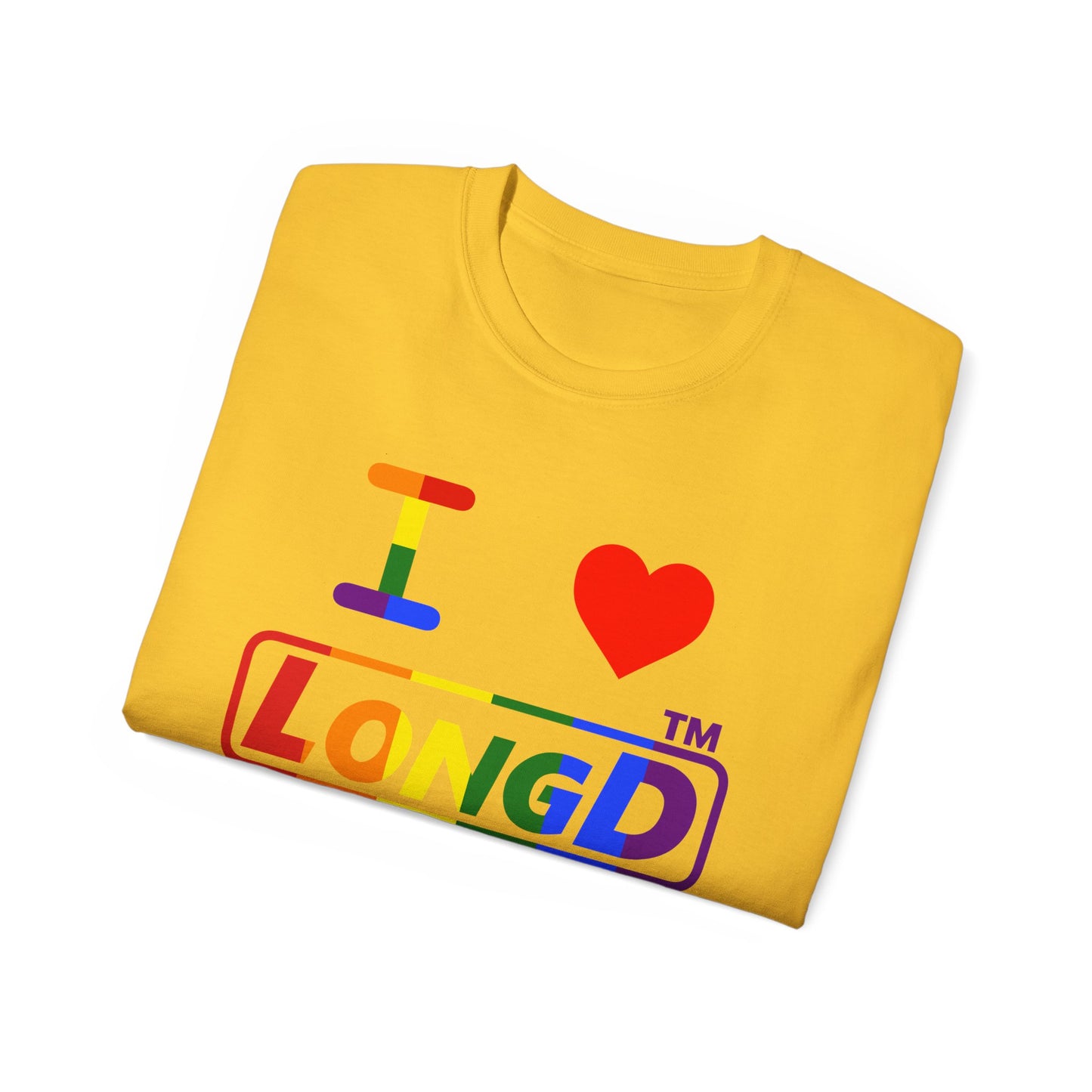 I Luv LongD positive vertical striped Hyde Park logo cotton tee (Pride colors)