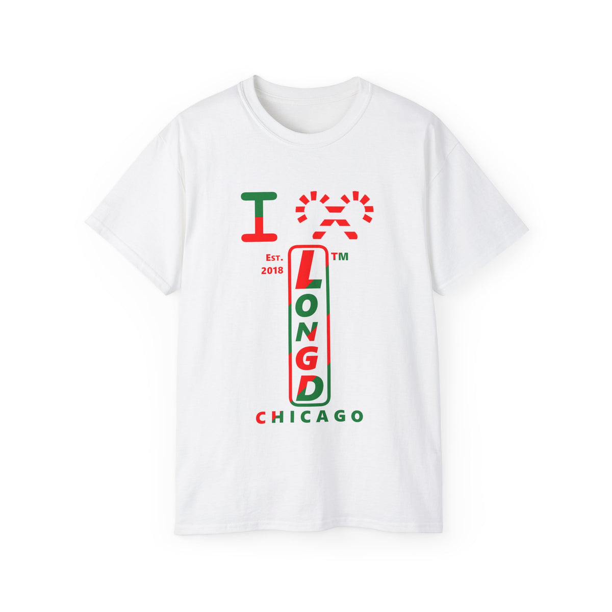 I candy cane LongD Chicago positive upright pixel-weighted 4-striped logo cotton tee