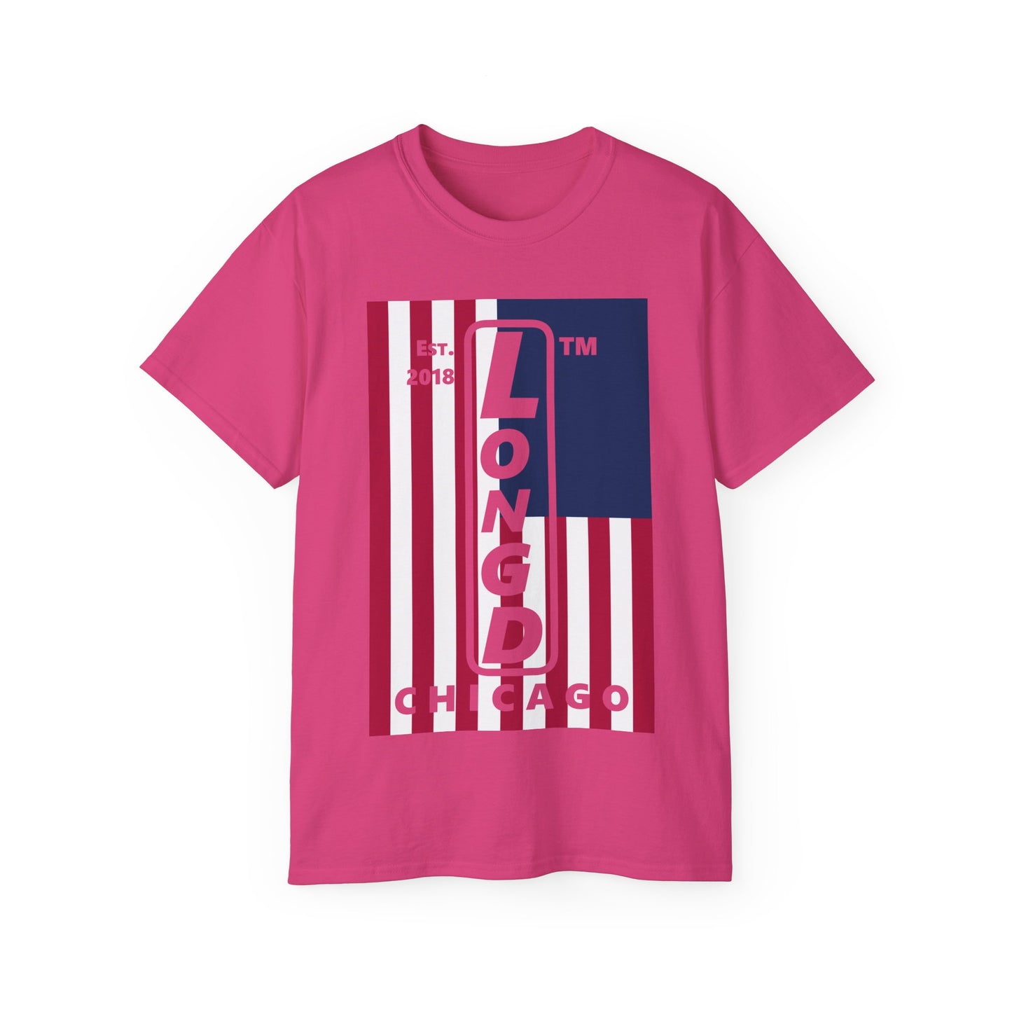 LongD cotton tee negative cropped flag Chicago upright logo (Patriotic colors)