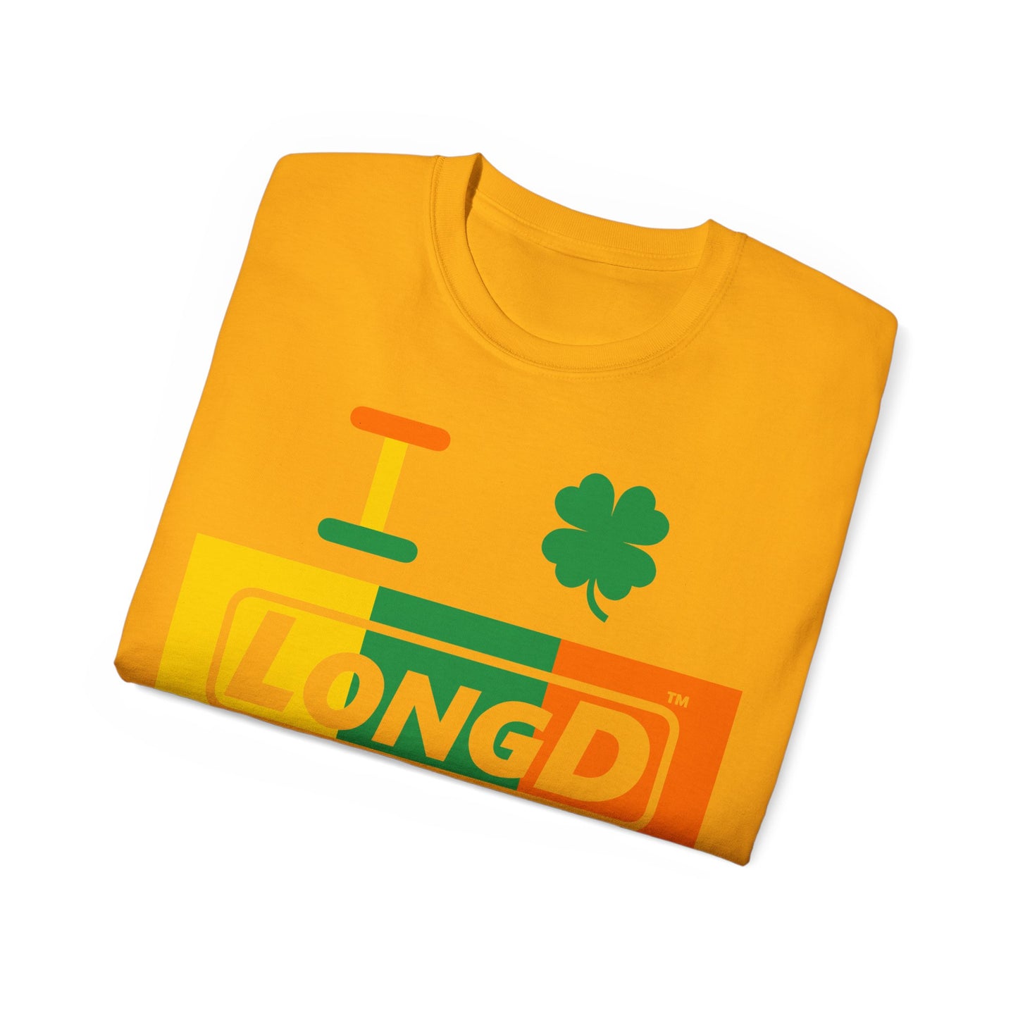 I Clover LongD® Logo Cotton Tee (St. Patrick's Day -Irish Green, Golden Yellow and Irish Orange negative thirds with 4-leaf clover)