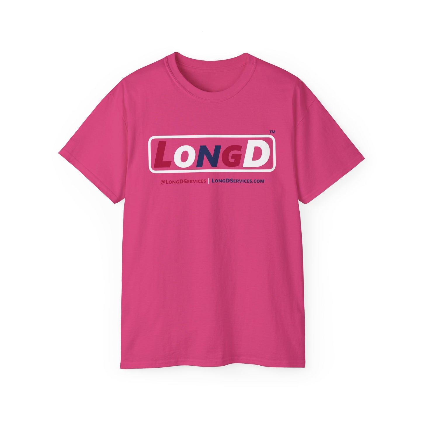 LongD® Logo Cotton Tee Red, White and Blue positive varied elements text