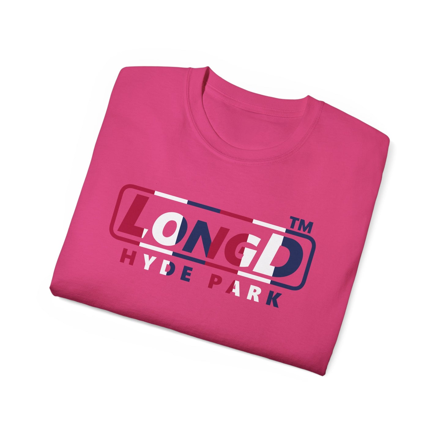 LongD positive vertical 6-striped Hyde Park logo cotton tee (patriotic colors)