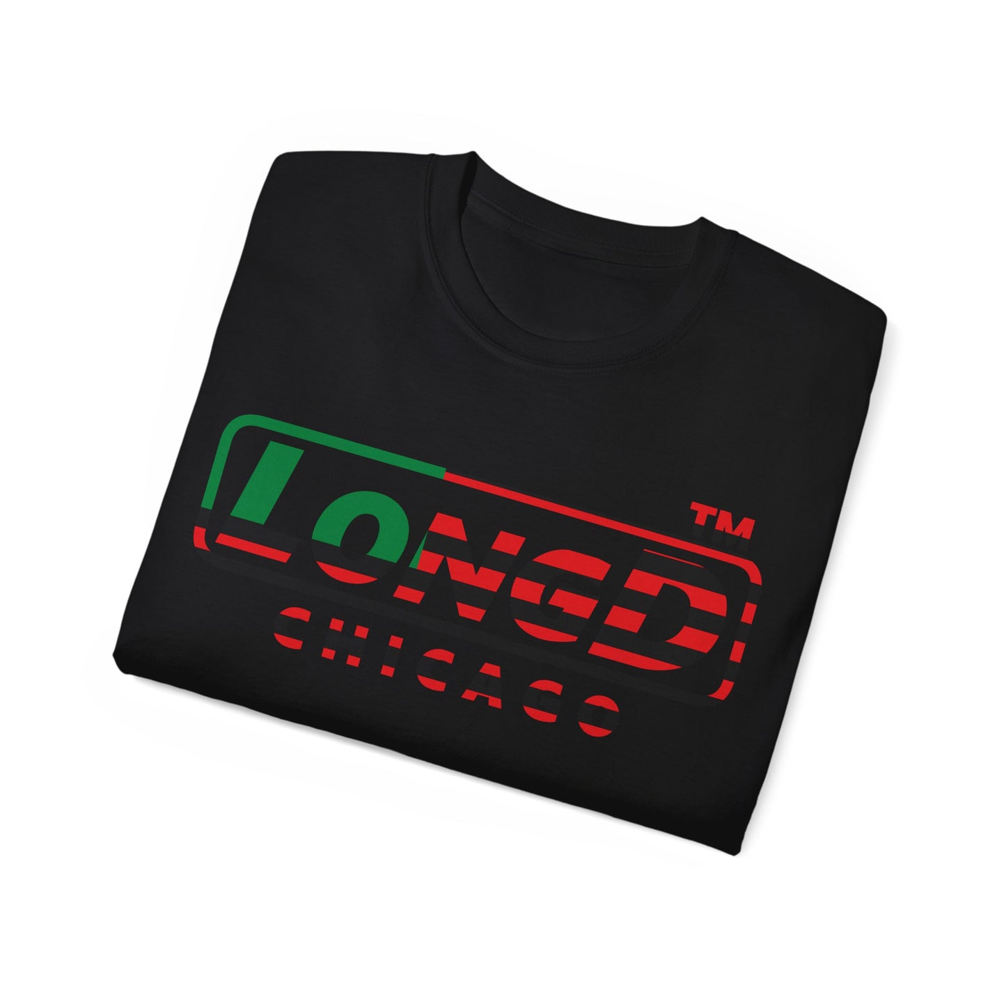 LongD positive flag Chicago logo cotton tee (Juneteenth colors)