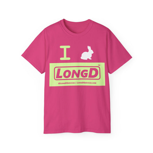 I Bunny LongD® Logo Cotton Tee Easter pastel green negative text (white Easter Bunny)