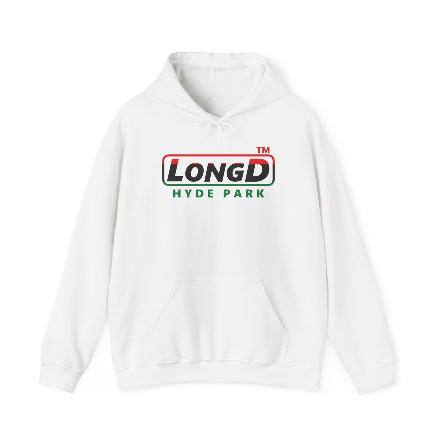 LongD® positive horizontal 3-striped Hyde Park logo Hoodie (Juneteenth colors)