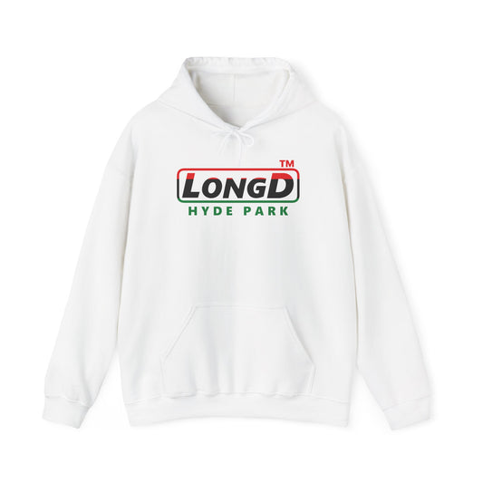 LongD® positive horizontal 3-striped Hyde Park logo Hoodie (Juneteenth colors)