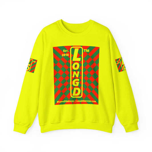 LongD Tag-domain negative upright stylized argyle 4-print logo (Xmas colors) crewneck sweatshirt