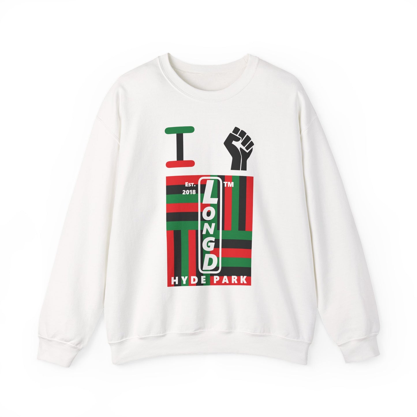 I Fist LongD negative windmill Hyde Park upright front-back logo crewneck sweatshirt
