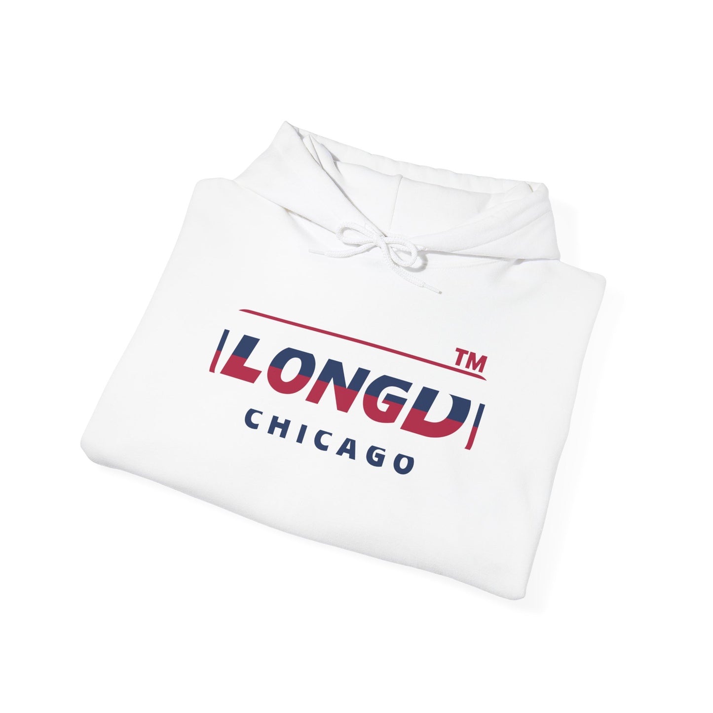 LongD® positive horizontal 6-striped Chicago logo hoodie (patriotic colors)