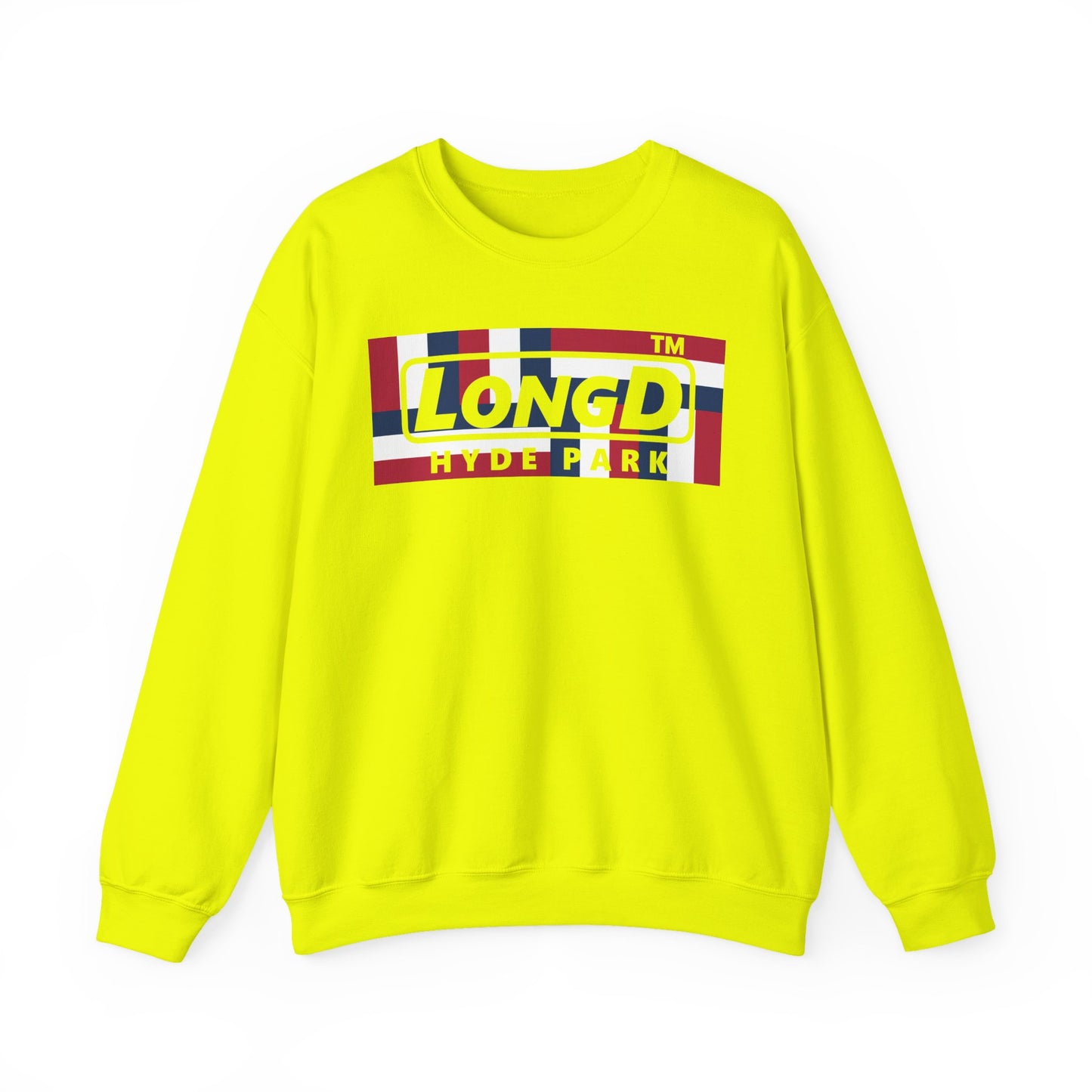LongD negative modified windmill Hyde Park logo crewneck sweatshirt (patriotic colors)