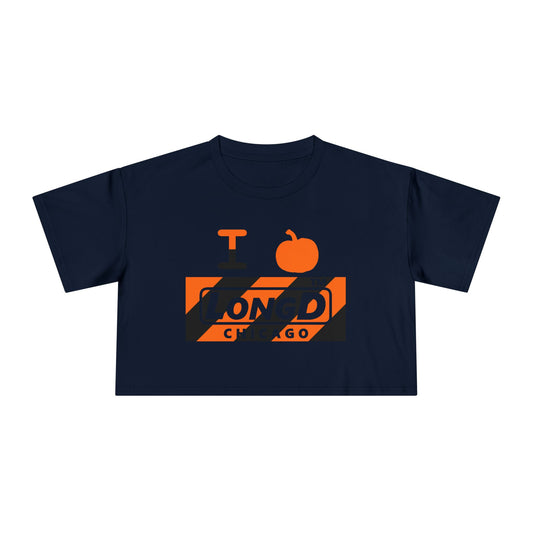 I pumpkin LongD Chicago negative diagonal 6-striped logo crop tee