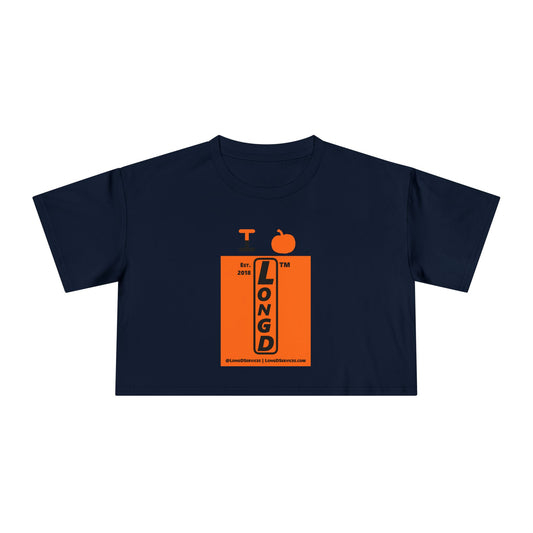 I pumpkin LongD Tag-domain upright logo positive black on negative orange crop tee