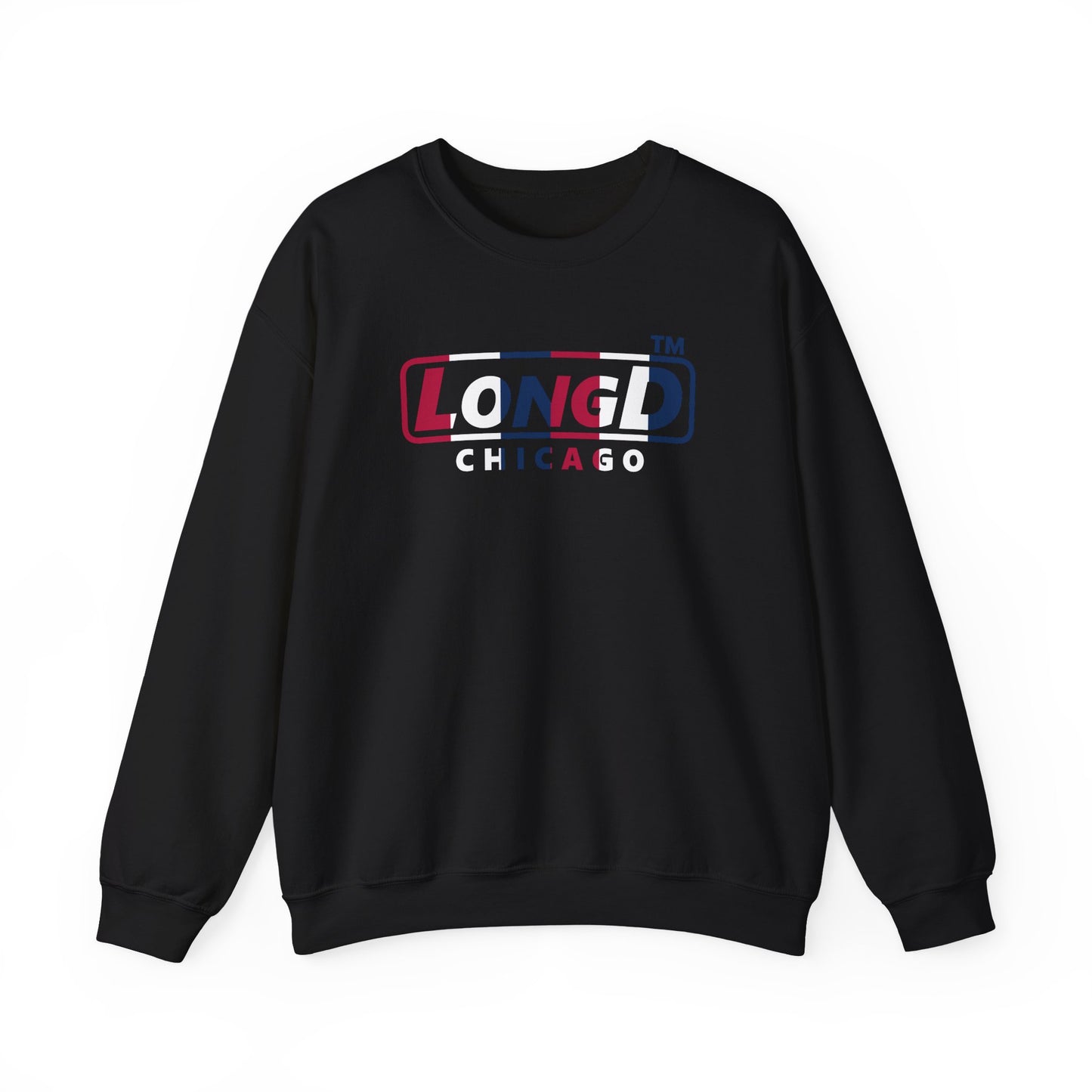 LongD positive vertical 6-striped Chicago logo crewneck sweatshirt (patriotic colors)