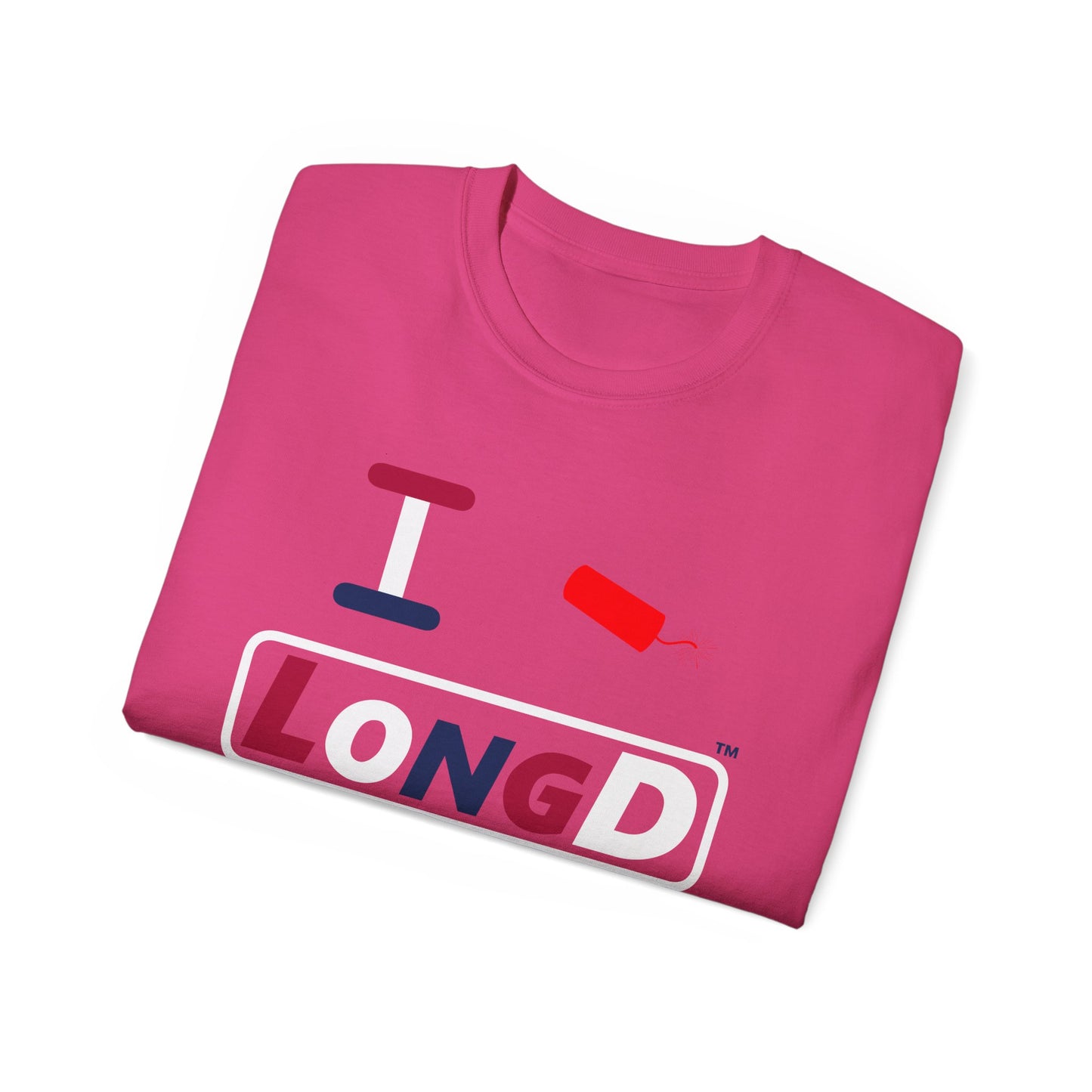 I Firecracker LongD® Logo Cotton Tee Red, White and Blue positive varied elements text