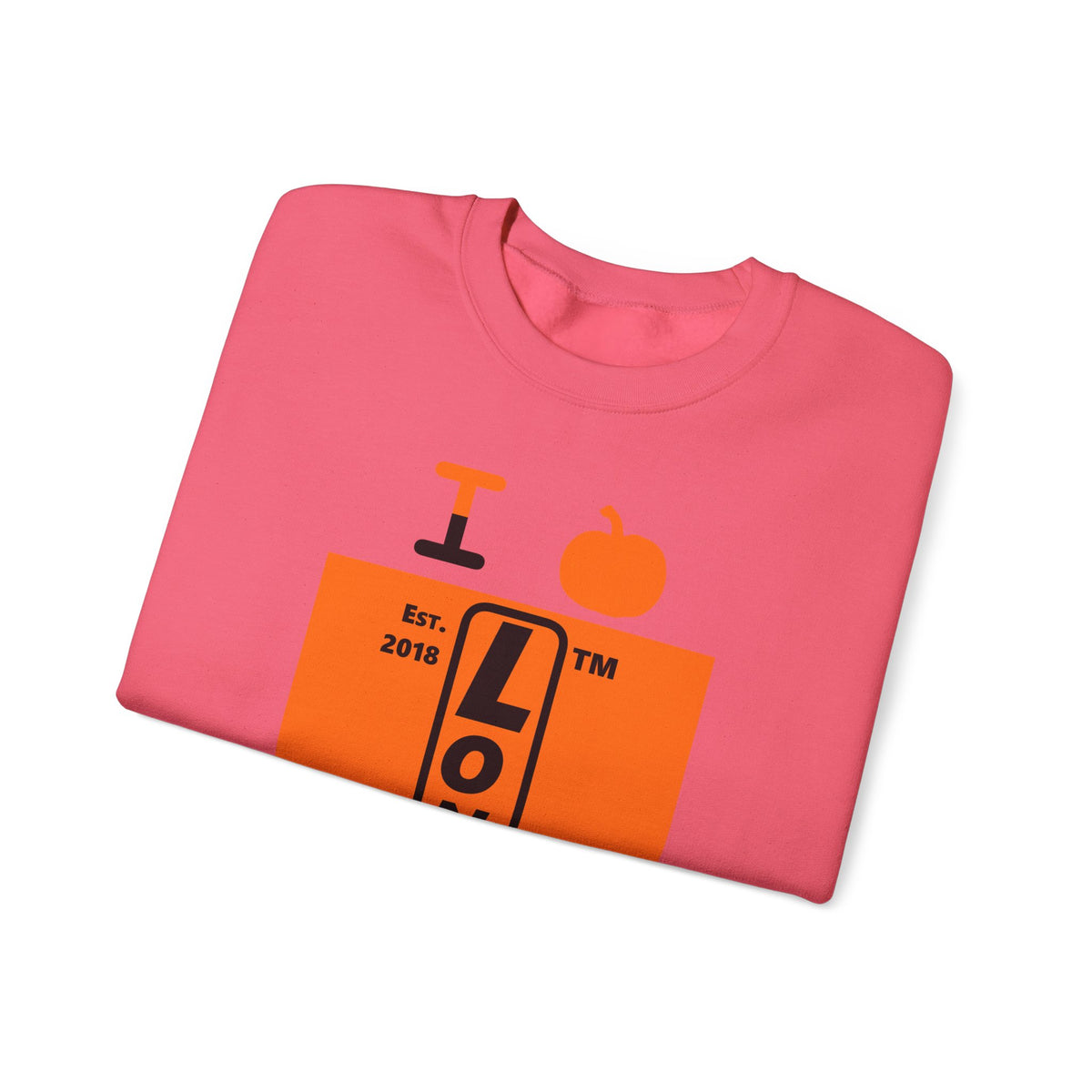 I pumpkin LongD Tag upright logo positive black on negative orange crewneck sweatshirt