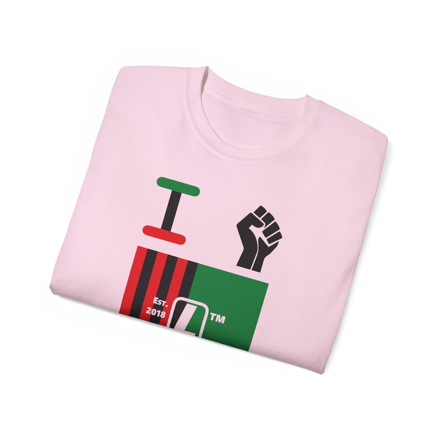 I fist LongD Cotton Tee negative flag Hyde Park upright logo (Juneteenth colors)