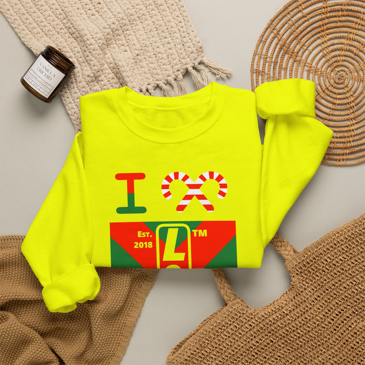 I candy cane LongD Chicago negative upright downward chevron logo crewneck sweatshirt