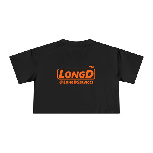 LongD Tag logo positive orange on negative black (Halloween colors) crop tee