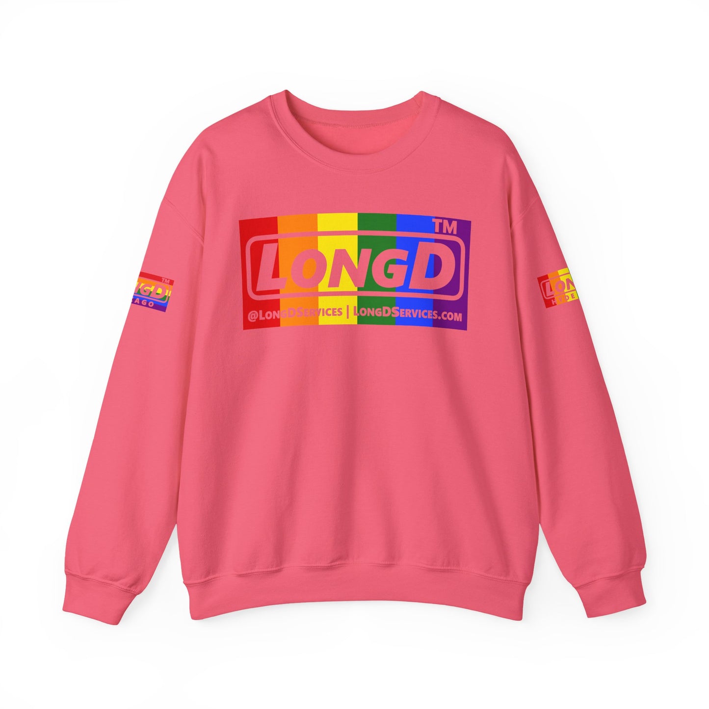 LongD official basic 4-print tag-domain logo crewneck sweatshirt with Pride heart