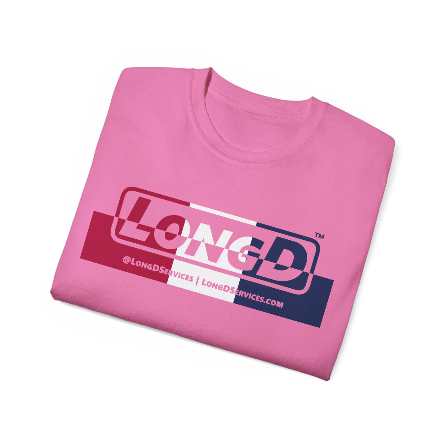LongD® Logo Cotton Tee Red, White and Blue positive top negative bottom thirds text