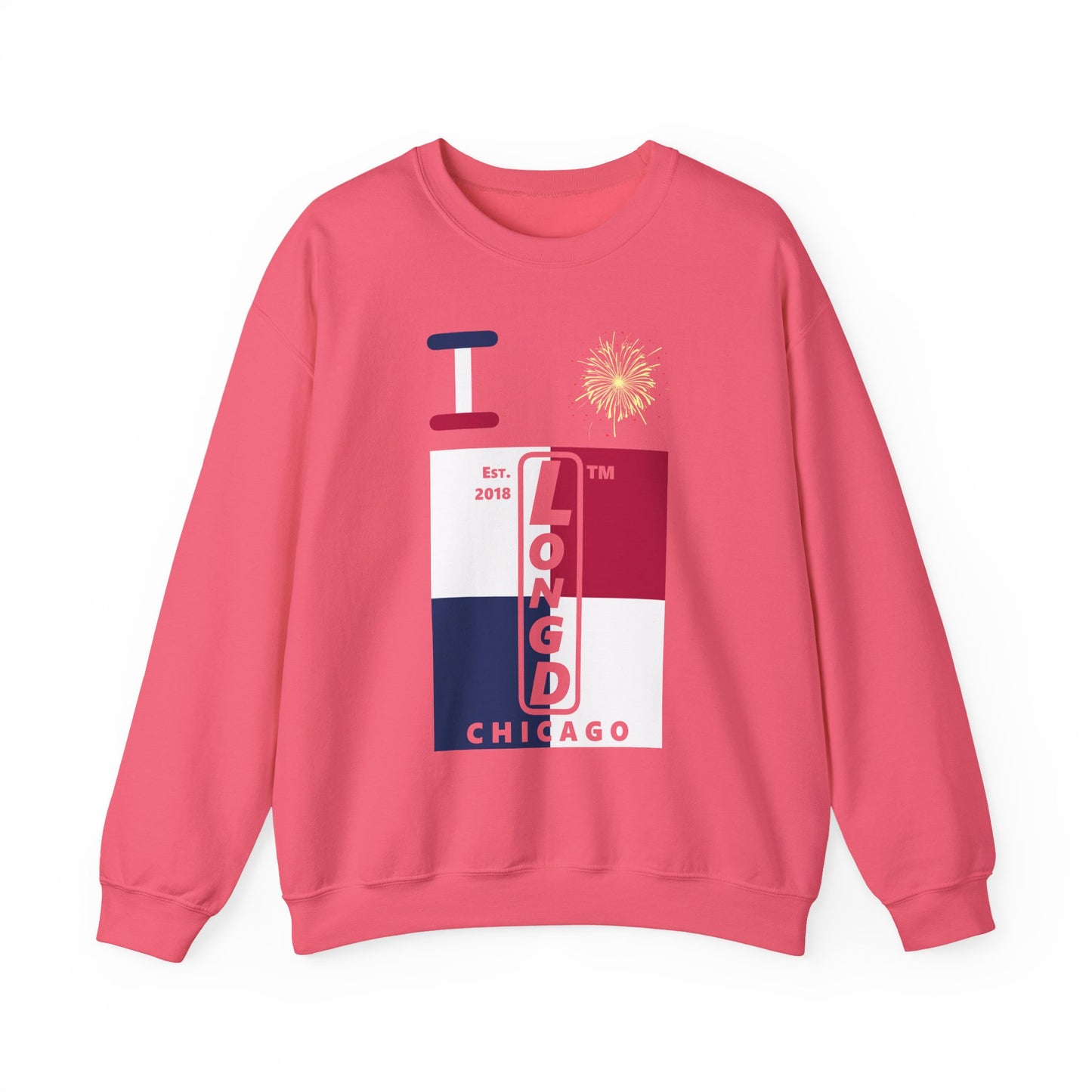 I Burst LongD negative quarters flag Chicago upright logo crewneck sweatshirt