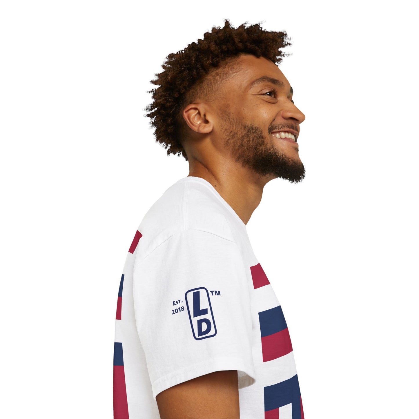LongD cotton tee negative windmill 4-print Hyde Park upright logo (Patriotic colors)