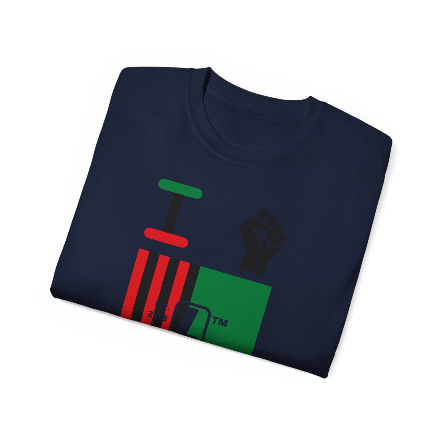 I fist LongD Cotton Tee negative flag Hyde Park upright logo (Juneteenth colors)