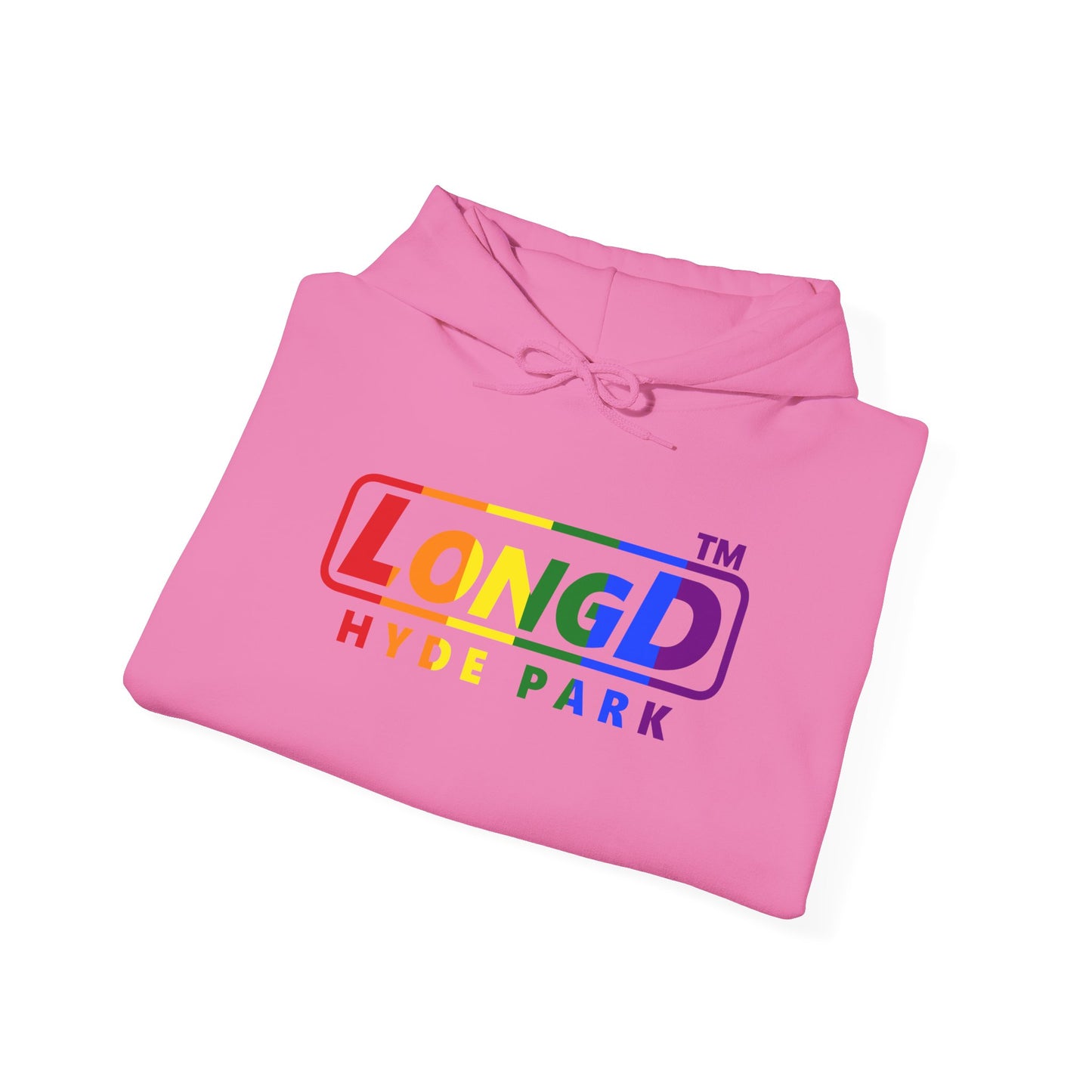 LongD® positive vertical striped Hyde Park logo hoodie (Pride colors)