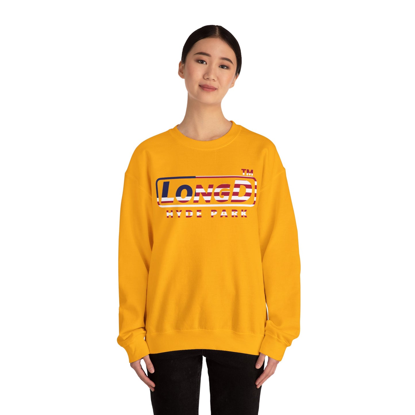 LongD positive flag Hyde Park logo crewneck sweatshirt (patriotic colors)